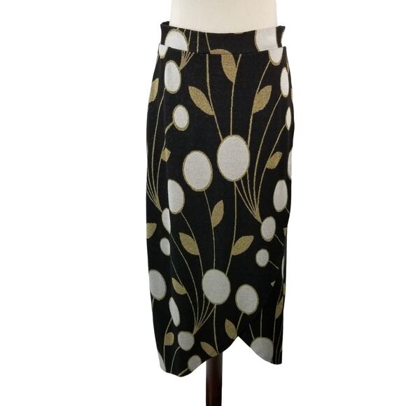 Anthropologie Maeve Craspedia Black White Gold Metallic Wrap Look Knit Lined S - Picture 1 of 5